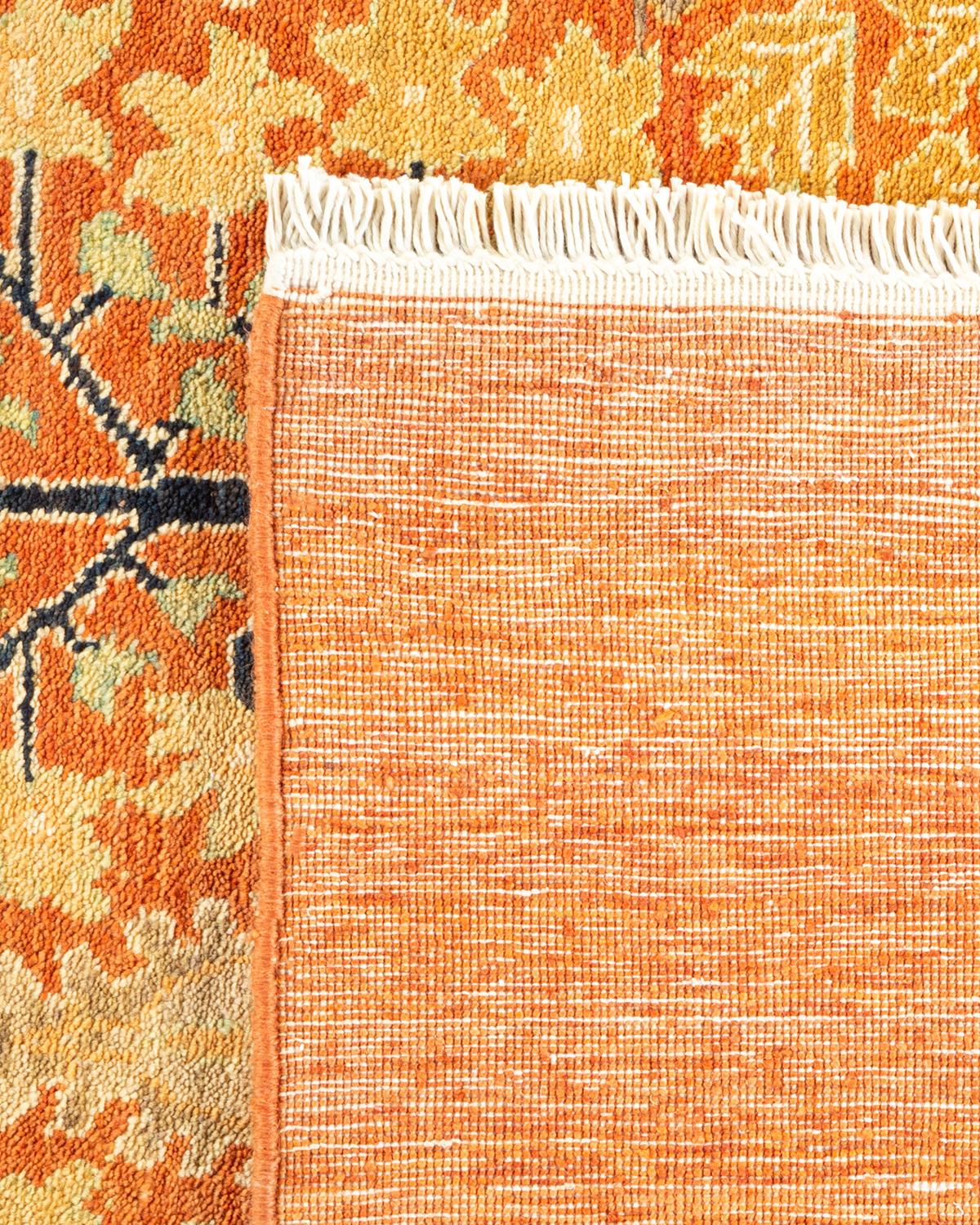 Hand-Knotted One-Of-A-Kind Hand Made Contemporary Eclectic Orange Area Rug