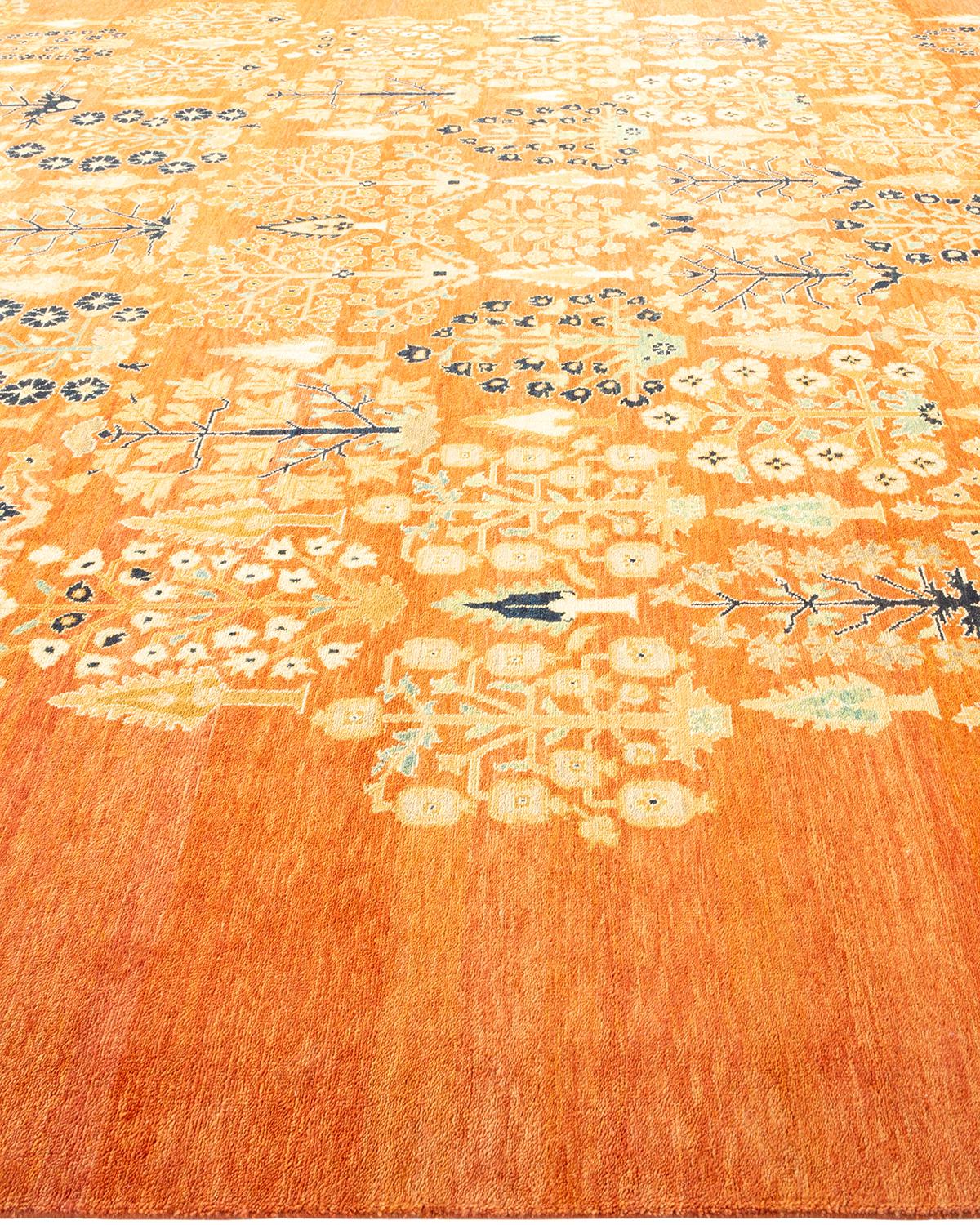 One-Of-A-Kind Hand Made Contemporary Eclectic Orange Area Rug In New Condition In Norwalk, CT