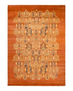 One-Of-A-Kind Hand Made Contemporary Eclectic Orange Area Rug