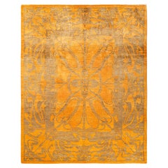 Handgefertigter, zeitgenössischer, eklektischer orangefarbener Teppich, Unikat