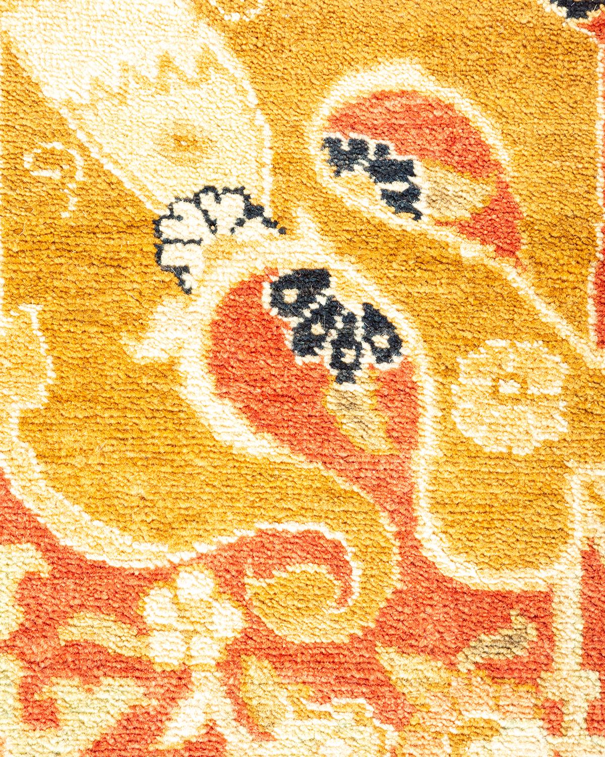 Wool One-Of-A-Kind Hand Made Contemporary Eclectic Orange Area Rug For Sale