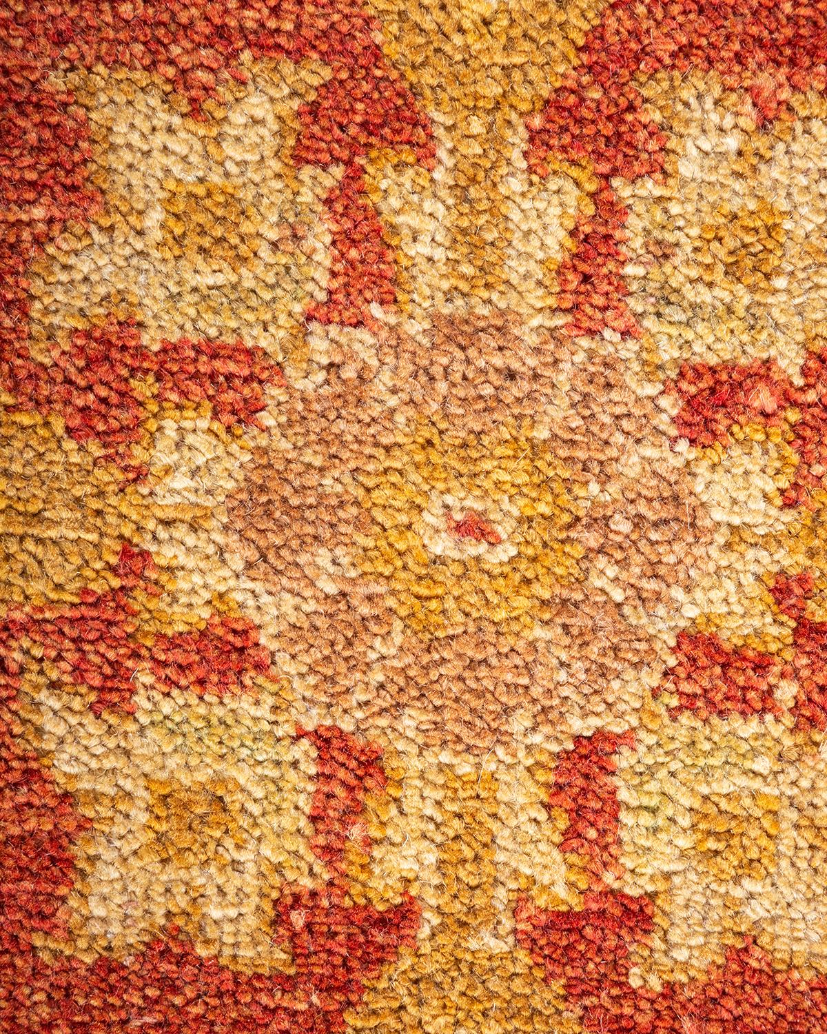 Wool One-of-a-kind Hand Made Contemporary Eclectic Orange Area Rug For Sale