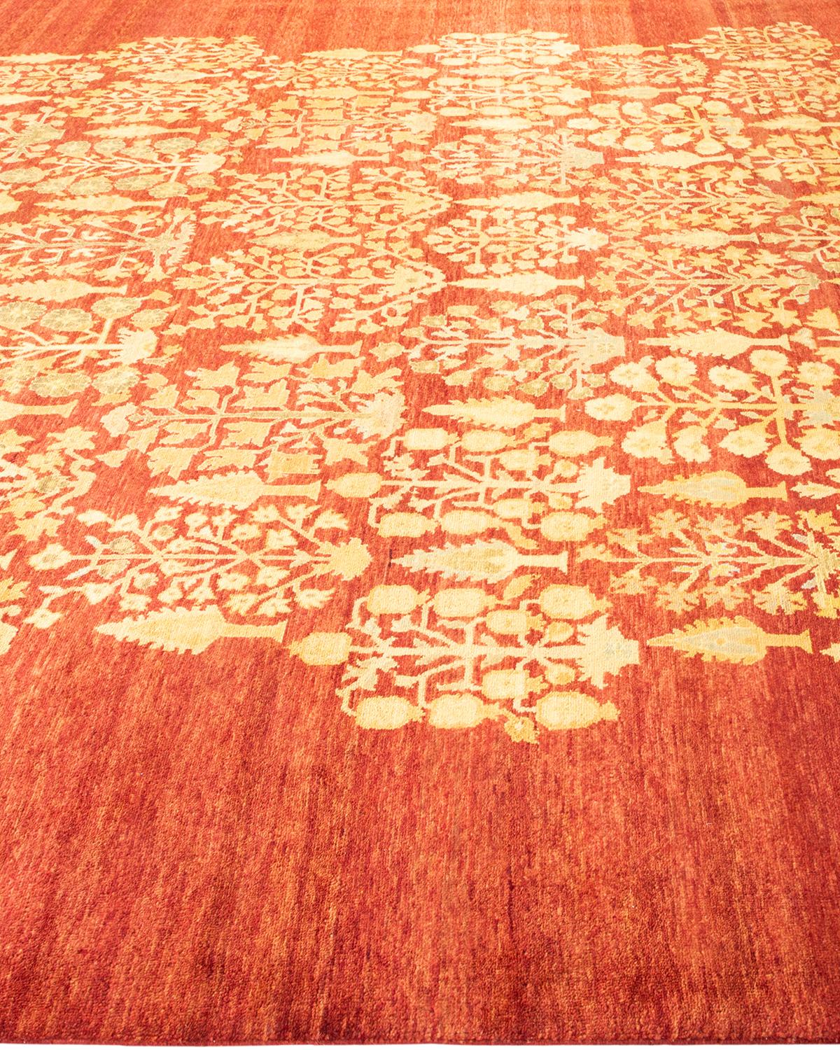 One-Of-A-Kind Hand Made Contemporary Eclectic Orange Area Rug In New Condition For Sale In Norwalk, CT