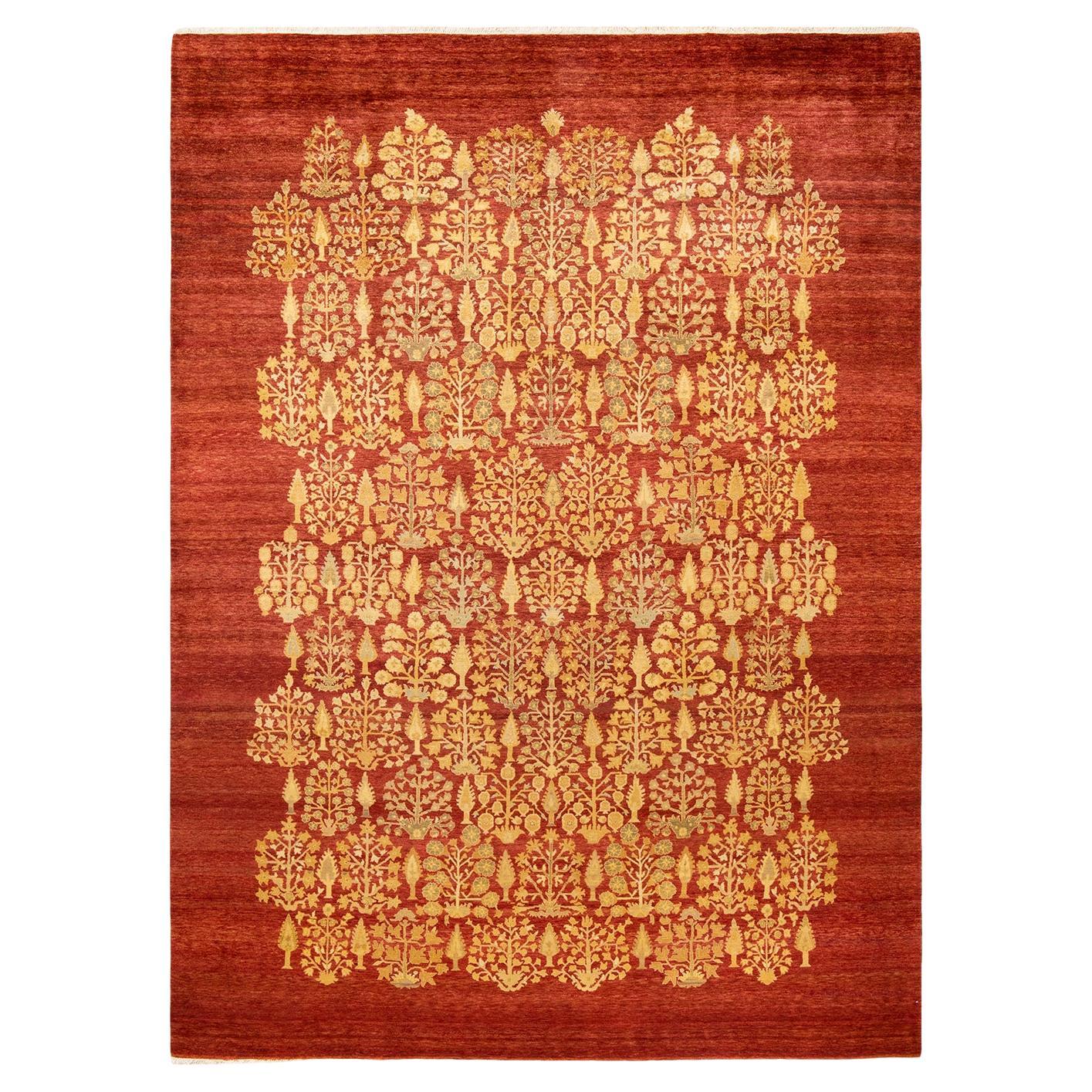 One-Of-A-Kind Hand Made Contemporary Eclectic Orange Area Rug For Sale