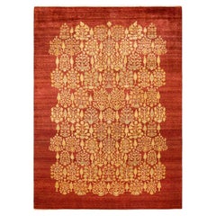 One-Of-A-Kind Hand Made Contemporary Eclectic Orange Area Rug