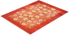 One-Of-A-Kind Hand Made Contemporary Eclectic Orange Area Rug