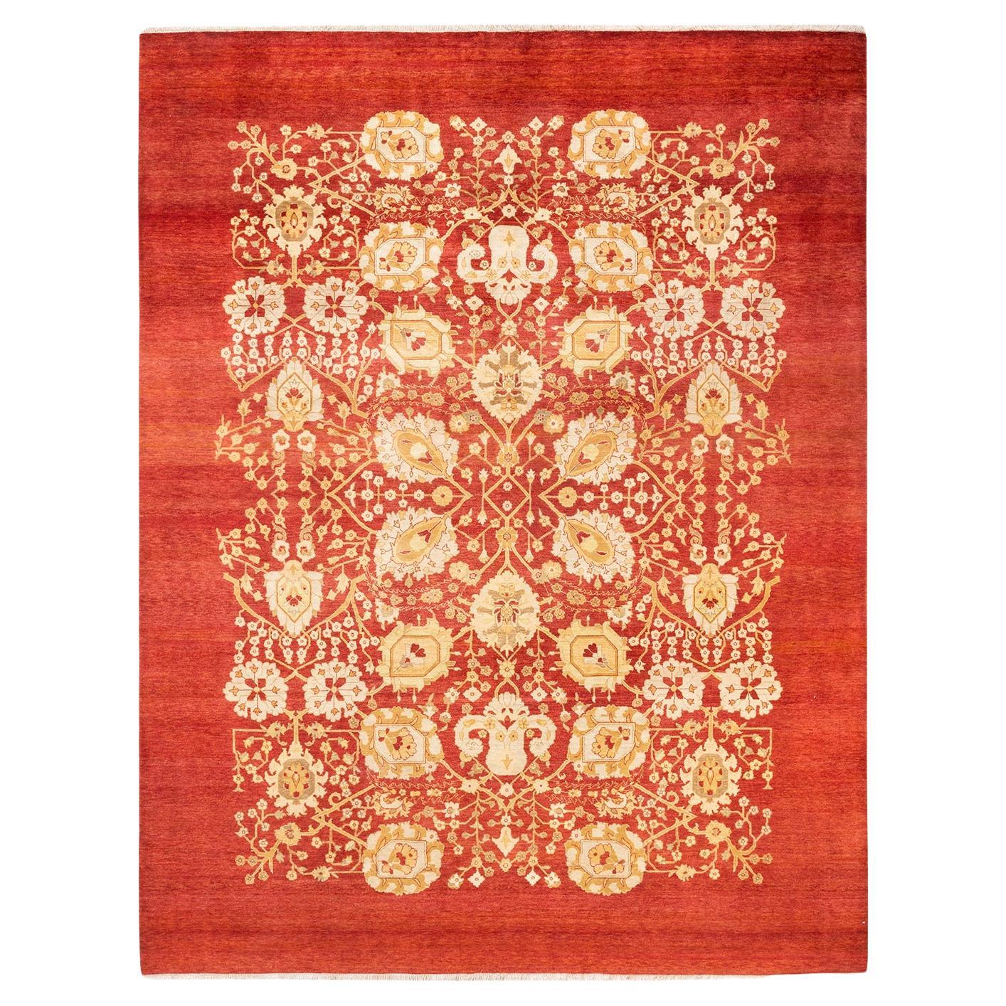 One-Of-A-Kind Hand Made Contemporary Eclectic Orange Area Rug For Sale