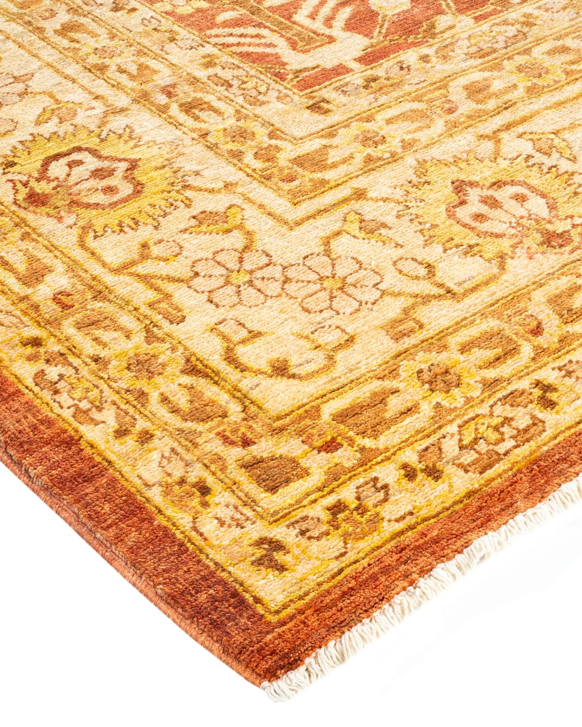 Handgefertigter, zeitgenössischer, eklektischer orangefarbener Teppich, Unikat (Pakistanisch) im Angebot