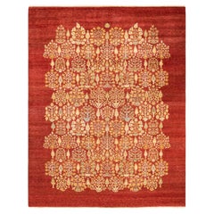 Zeitgenössischer, handgefertigter, eklektischer orangefarbener Teppich, Unikat
