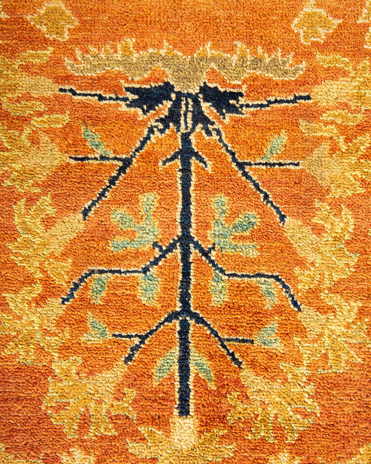 Wool One-Of-A-Kind Hand Made Contemporary Eclectic Orange Area Rug For Sale