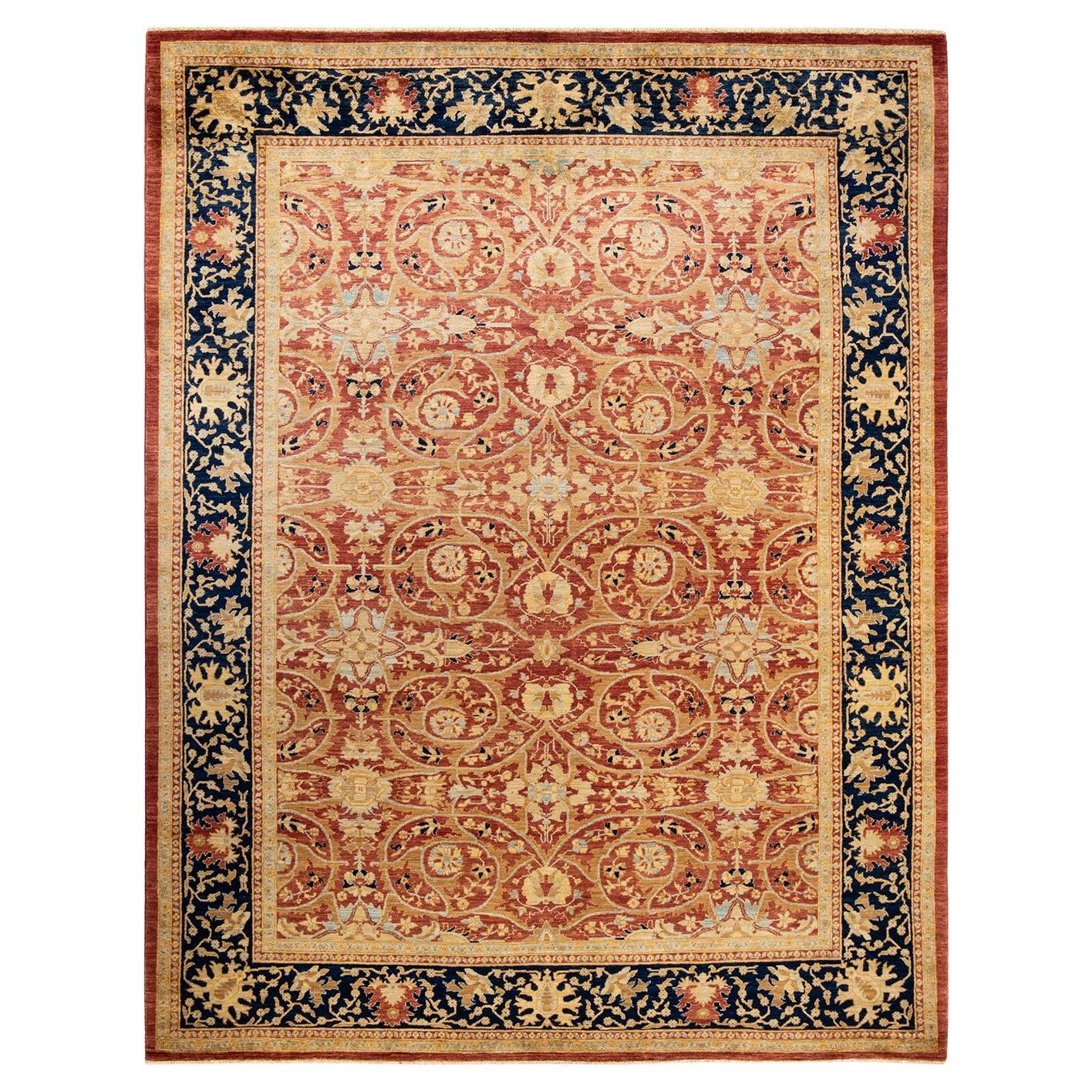 One-of-a-Kind Hand Made Contemporary Eclectic Orange Area Rug For Sale