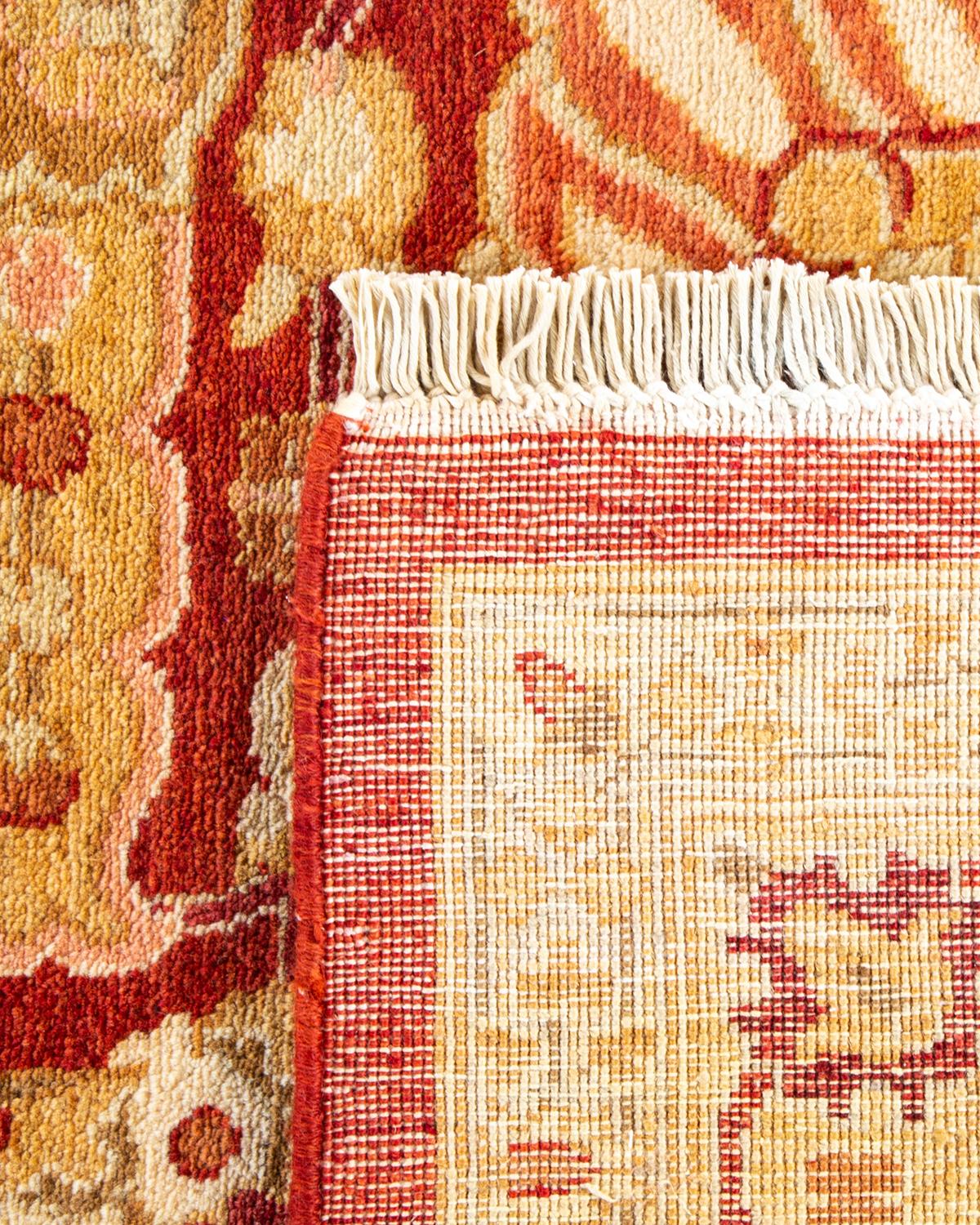 Hand-Knotted One-Of-A-Kind Hand Made Contemporary Eclectic Orange Area Rug For Sale