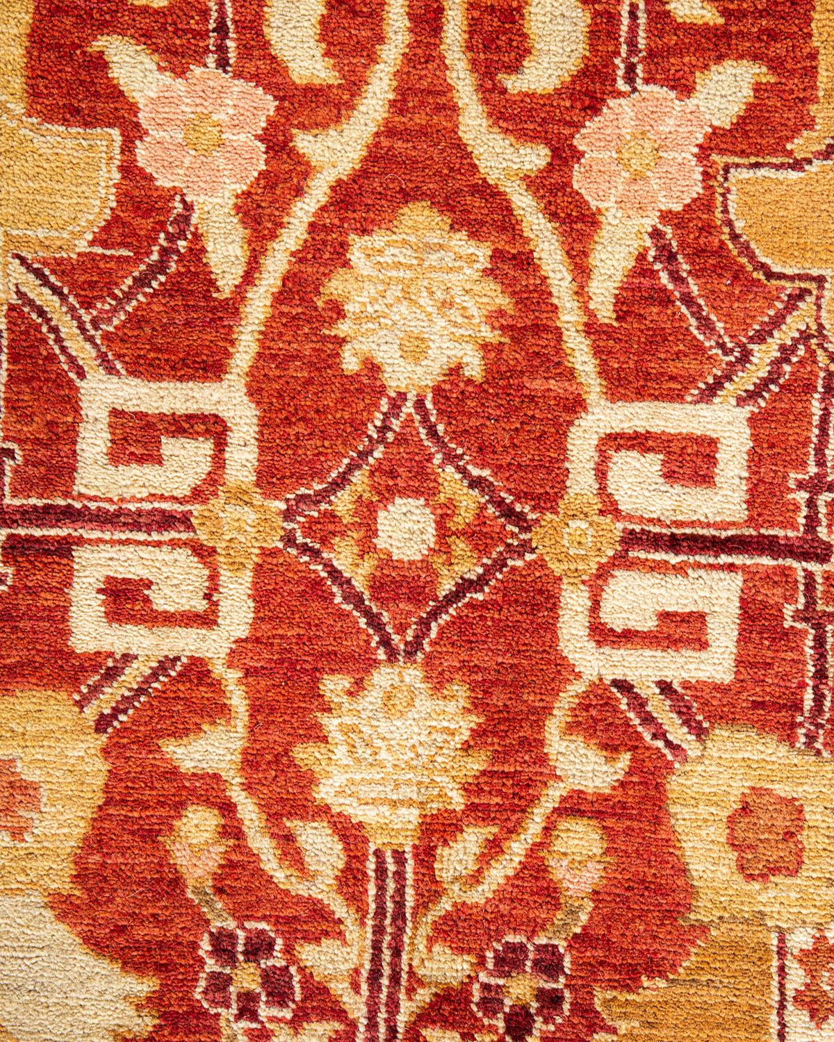 Wool One-Of-A-Kind Hand Made Contemporary Eclectic Orange Area Rug For Sale