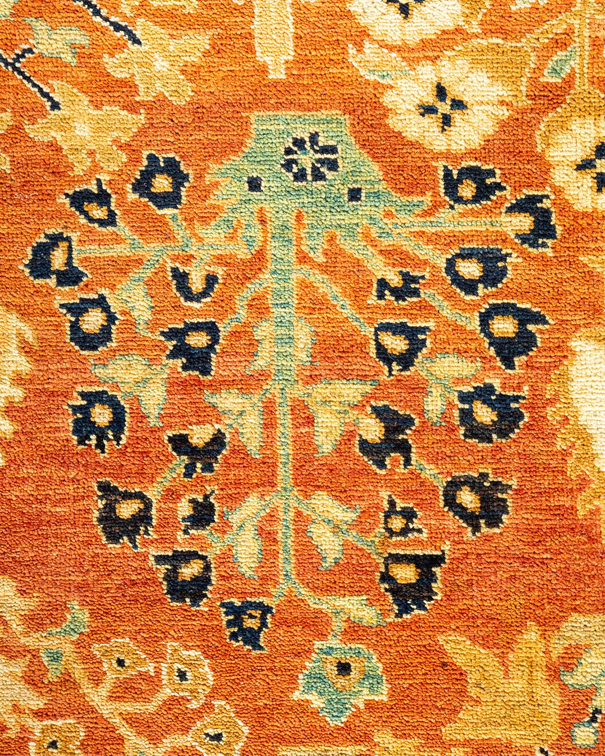 Wool One-of-a-Kind Hand Made Contemporary Eclectic Orange Area Rug For Sale