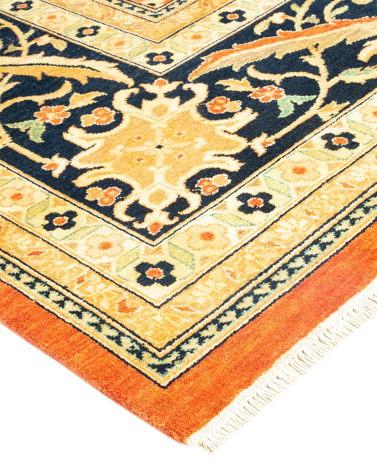 One-of-a-Kind Hand Made Contemporary Eclectic Orange Area Rug For Sale 1