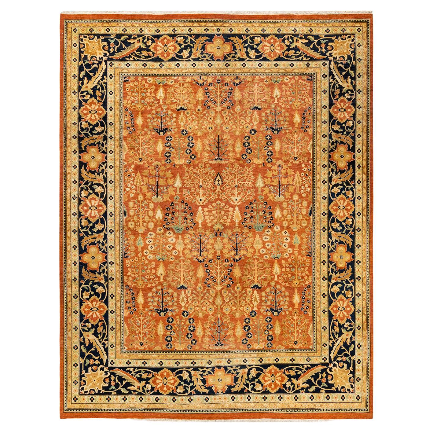 One-of-a-Kind Hand Made Contemporary Eclectic Orange Area Rug For Sale