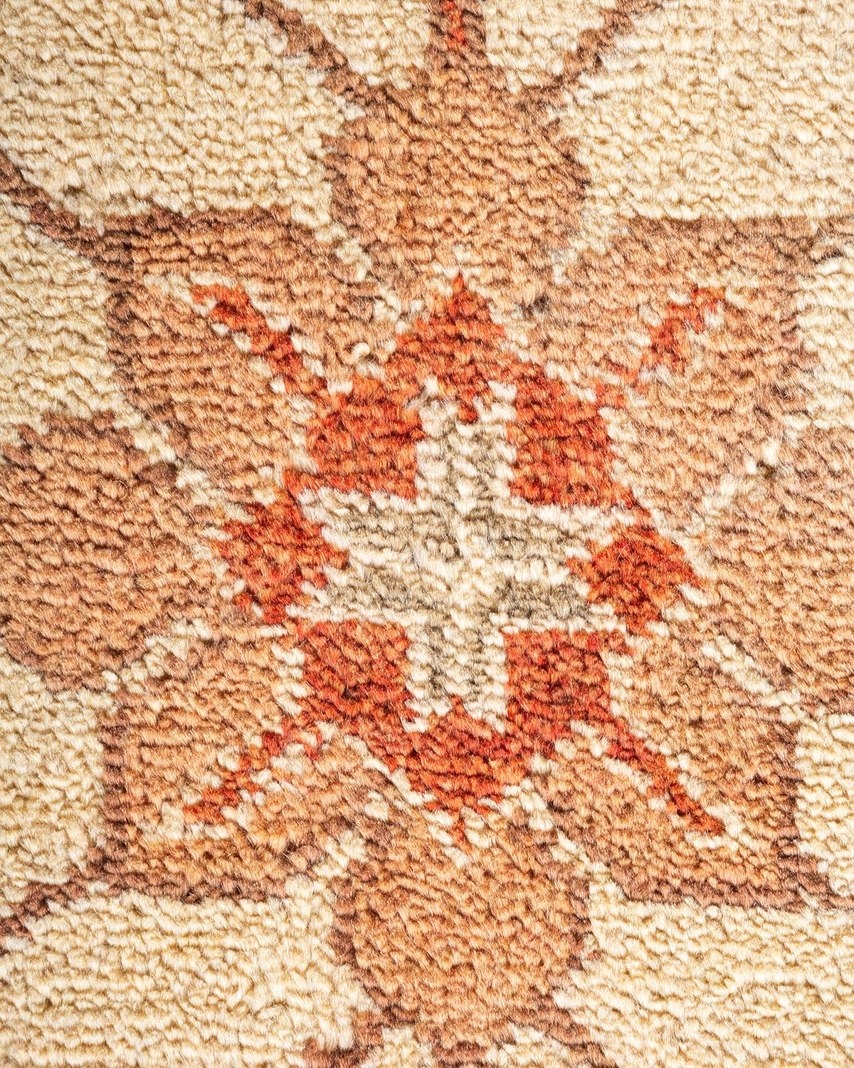 Wool One-Of-A-Kind Hand Made Contemporary Eclectic Orange Area Rug For Sale