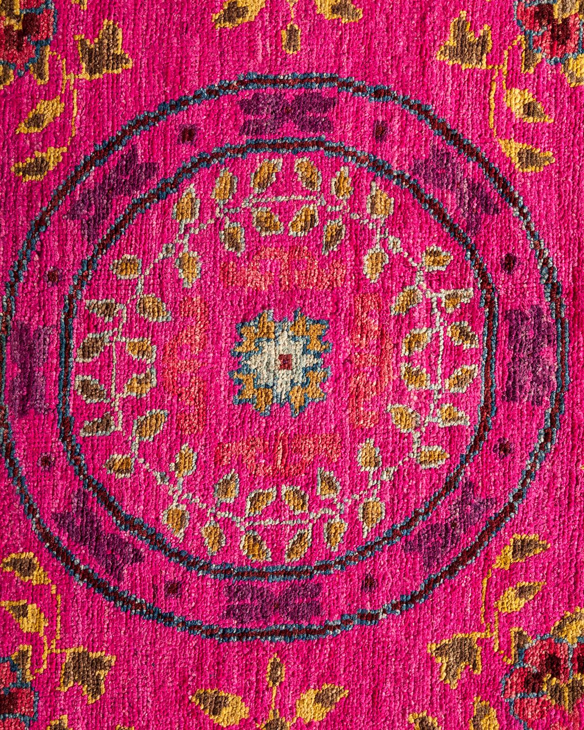 Wool One-of-a-kind Hand Made Contemporary Eclectic Pink Area Rug