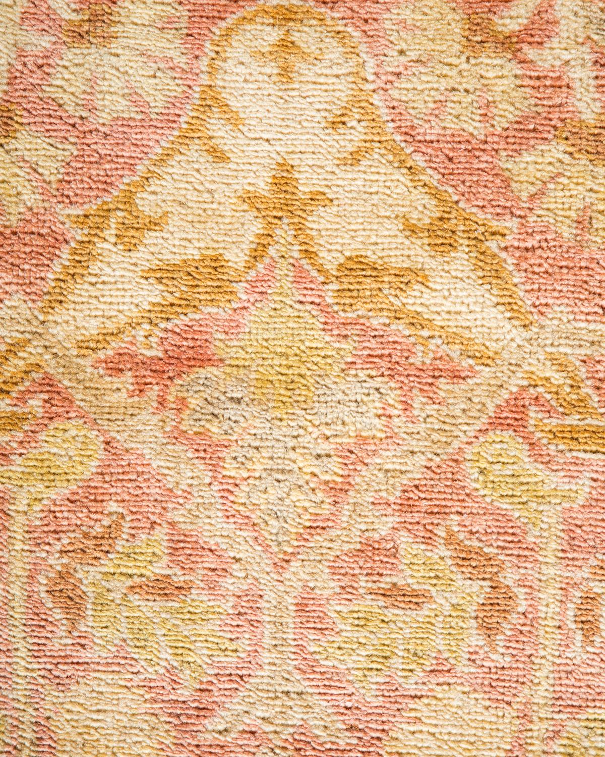 Wool One-of-a-kind Hand Made Contemporary Eclectic Pink Area Rug For Sale