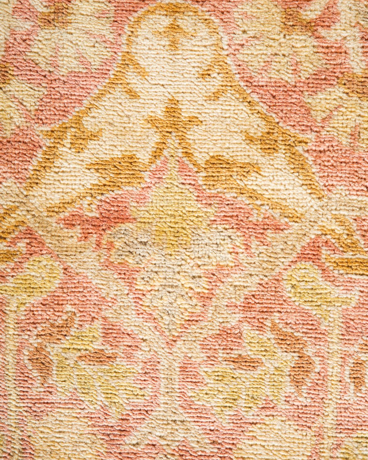Wool One-of-a-kind Hand Made Contemporary Eclectic Pink Area Rug For Sale