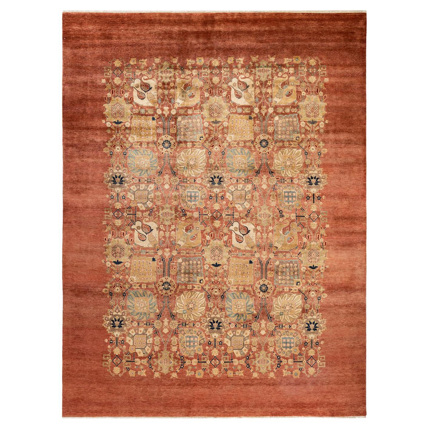 One-Of-A-Kind Hand Made Contemporary Eclectic Pink Area Rug