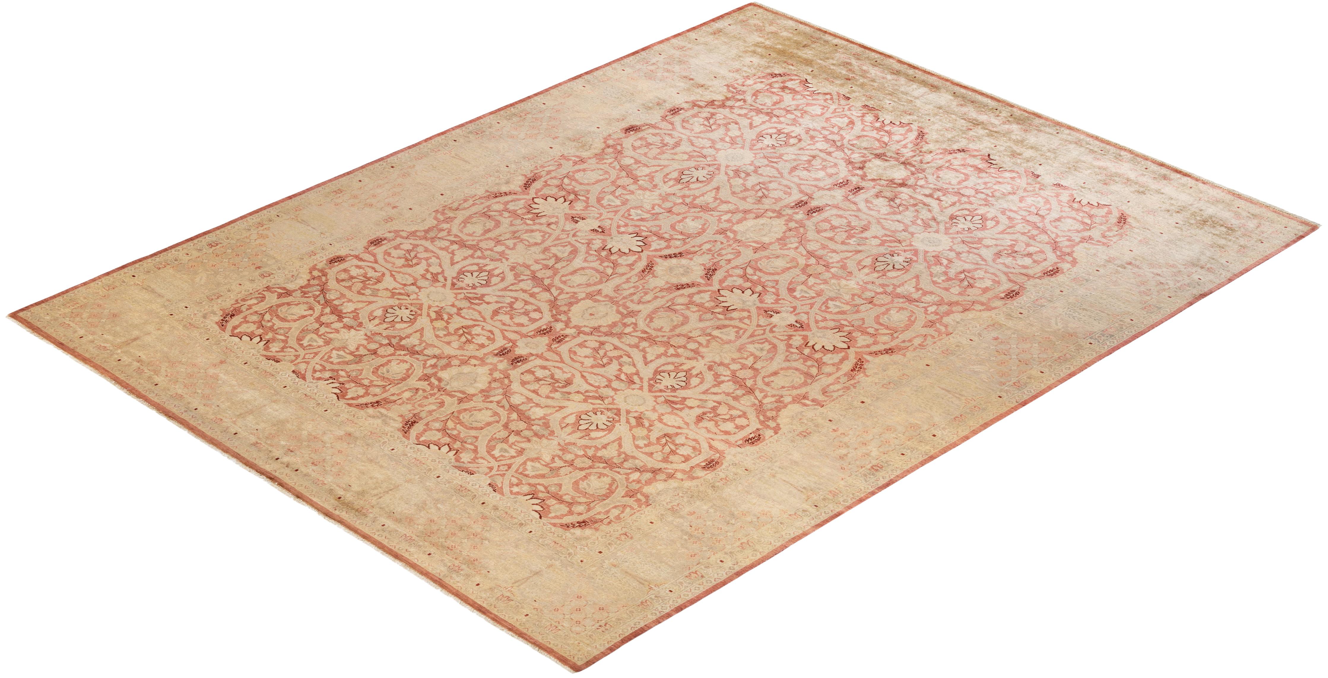 Hand-Knotted One-of-a-Kind Hand Made Contemporary Eclectic Pink Area Rug For Sale