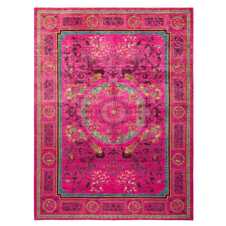 Pink Classical Rug One-of-a-Kind Hand Made Contemporary Eclectic Pink Area Rug at 1stDibs