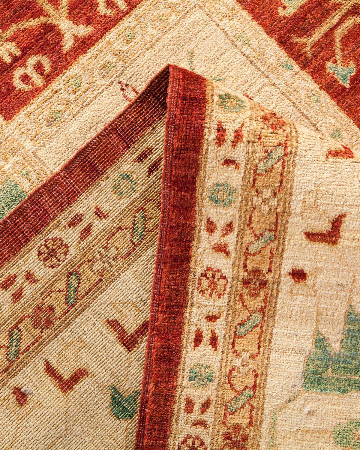 Pakistani One-of-a-Kind Hand Made Contemporary Eclectic Red Area Rug For Sale