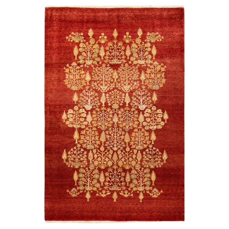 Eclectic Rug Red One-Of-A-Kind Hand Made Contemporary Eclectic Red Area Rug For Sale at ...