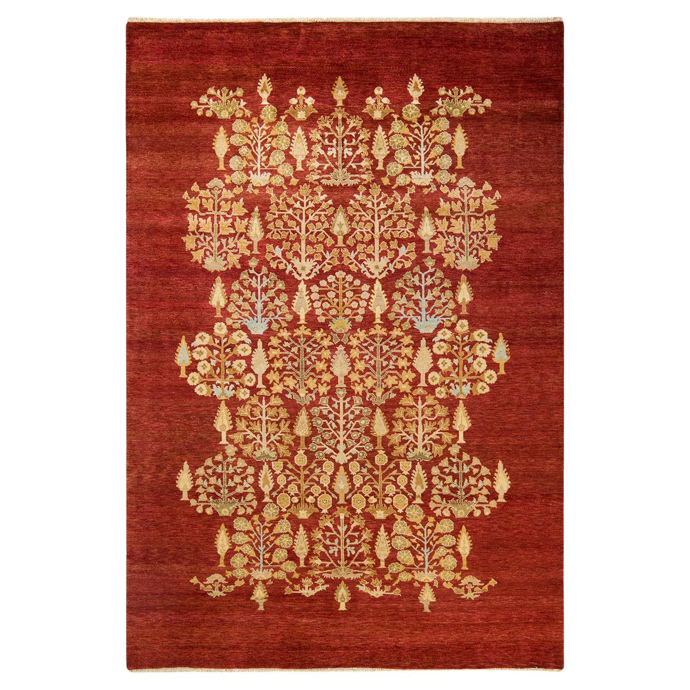 One-of-a-kind Hand Made Contemporary Eclectic Red Area Rug For Sale
