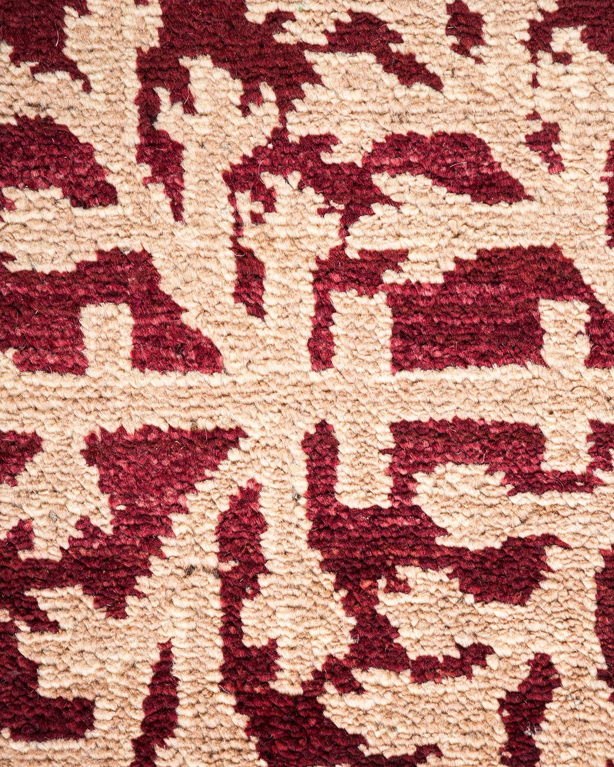 Wool One-Of-A-Kind Hand Made Contemporary Eclectic Red Area Rug For Sale