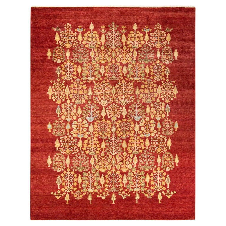 Unique Red Rug One-of-a-Kind Hand Made Contemporary Eclectic Red Area Rug For Sale at ...