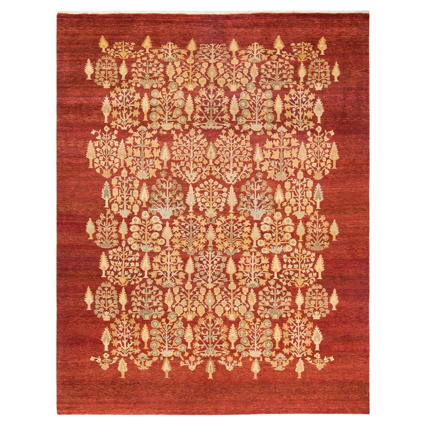 One-of-a-Kind Hand Made Contemporary Eclectic Red Area Rug