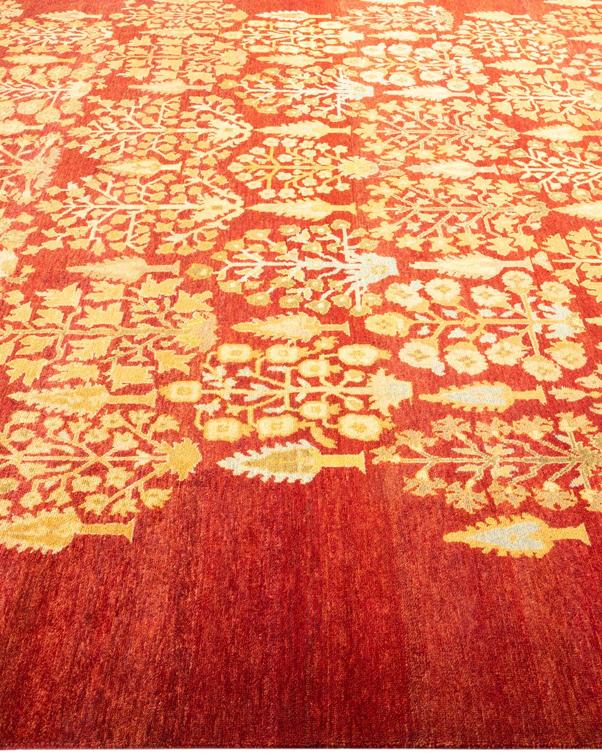 One-of-a-Kind Hand Made Contemporary Eclectic Red Area Rug In New Condition For Sale In Norwalk, CT