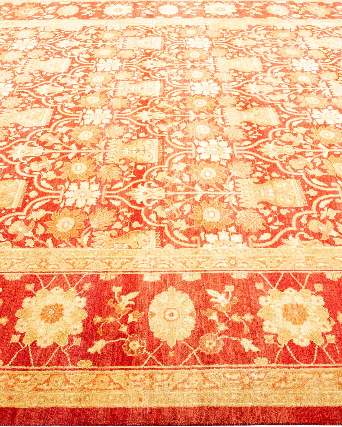 One-Of-A-Kind Hand Made Contemporary Eclectic Red Area Rug In New Condition For Sale In Norwalk, CT