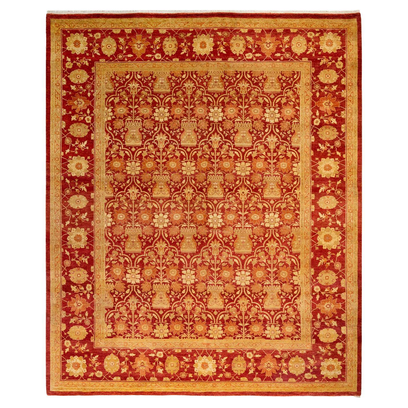 One-Of-A-Kind Hand Made Contemporary Eclectic Red Area Rug For Sale