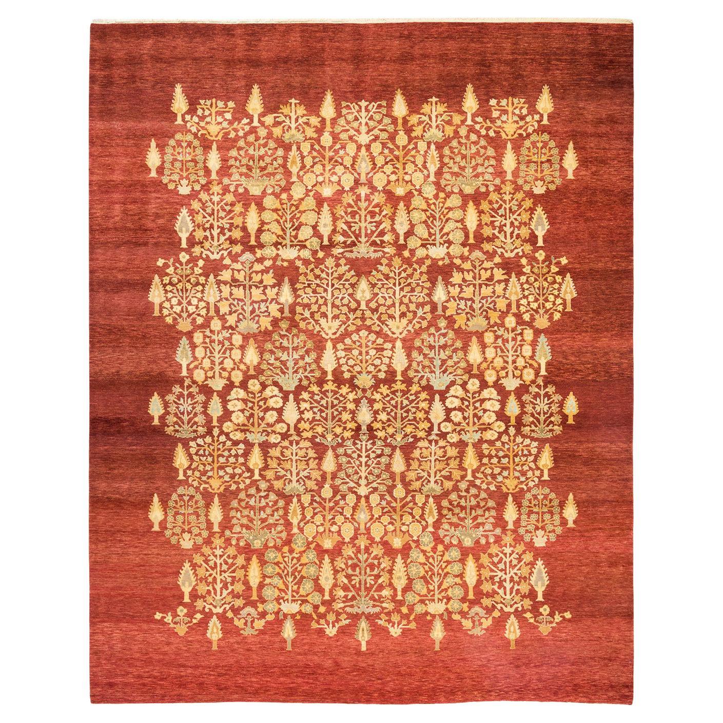 One-of-a-Kind Hand Made Contemporary Eclectic Red Area Rug