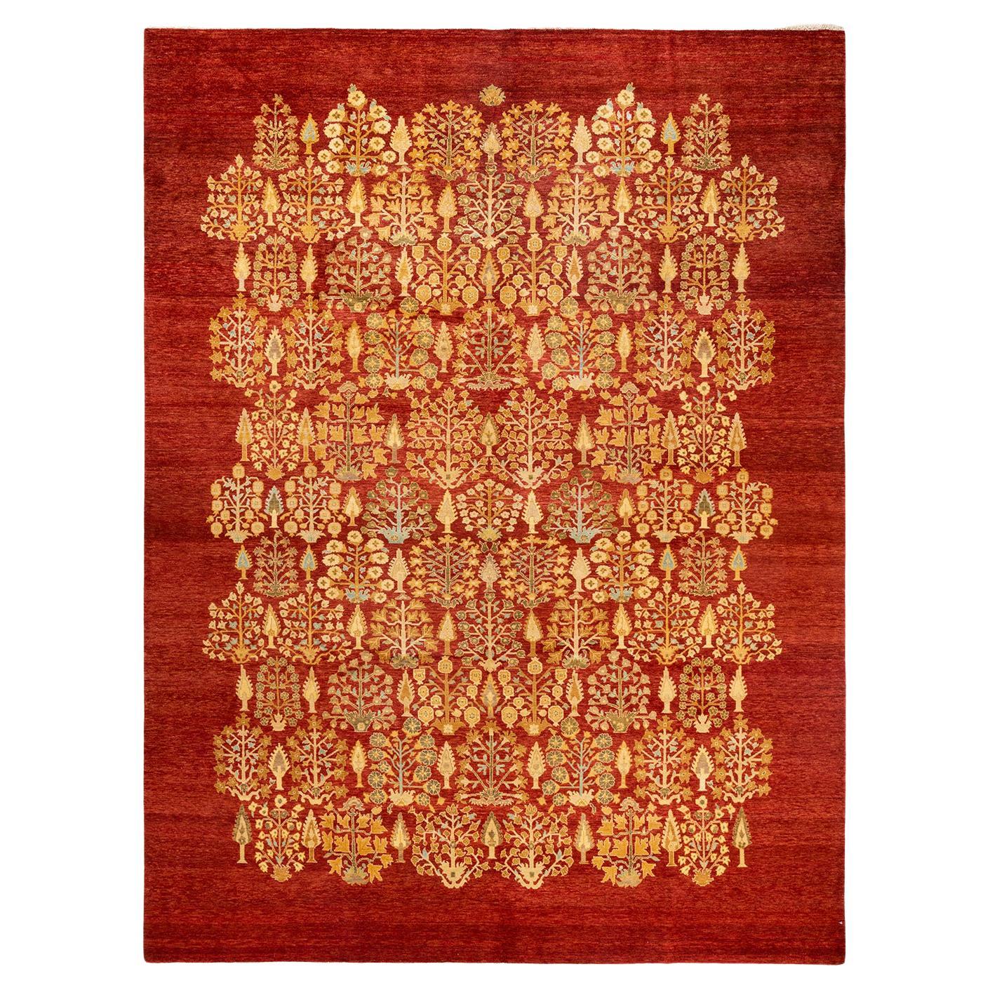 One-Of-A-Kind Hand Made Contemporary Eclectic Red Area Rug For Sale
