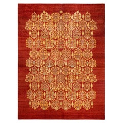 One-Of-A-Kind Hand Made Contemporary Eclectic Red Area Rug