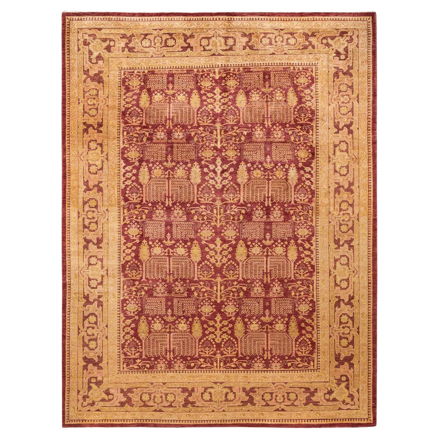 One-Of-A-Kind Hand Made Contemporary Eclectic Red Area Rug