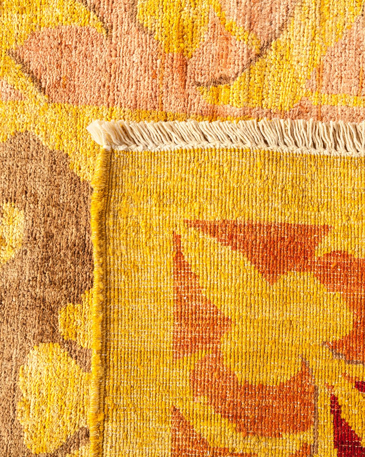 Hand-Knotted One-Of-A-Kind Hand Made Contemporary Eclectic Yellow Area Rug For Sale