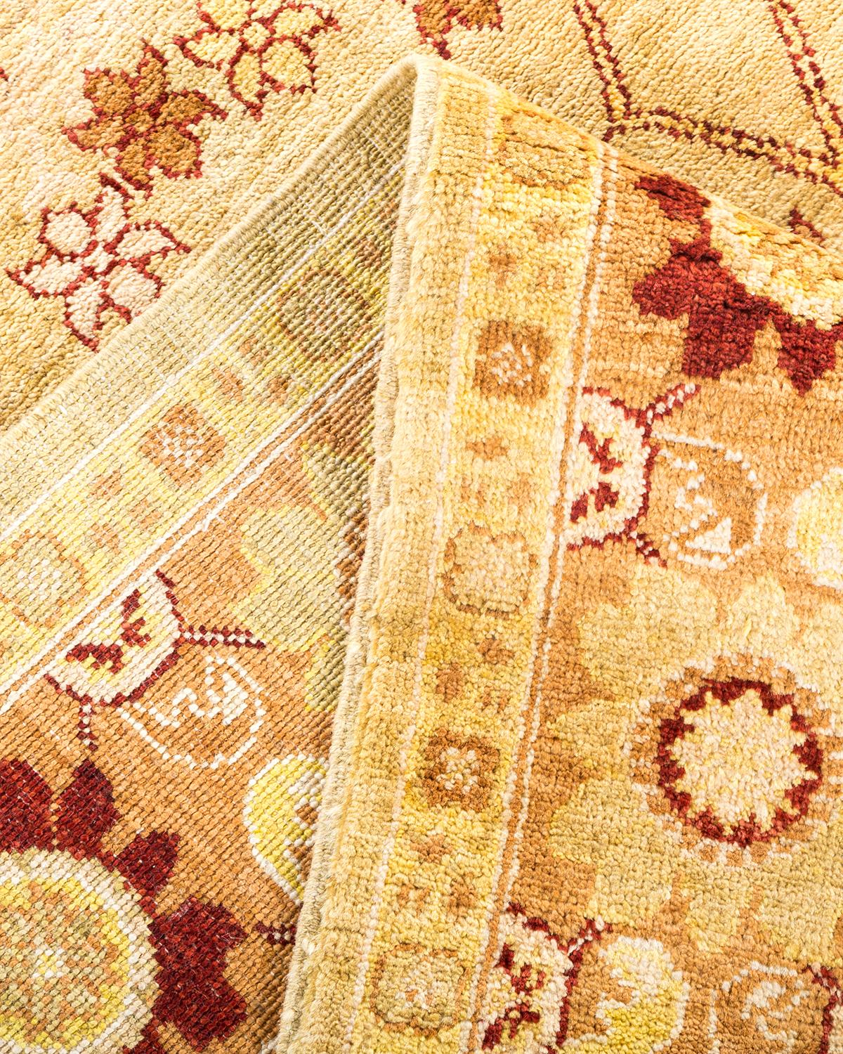 Pakistani One-Of-A-Kind Hand Made Contemporary Eclectic Yellow Area Rug For Sale