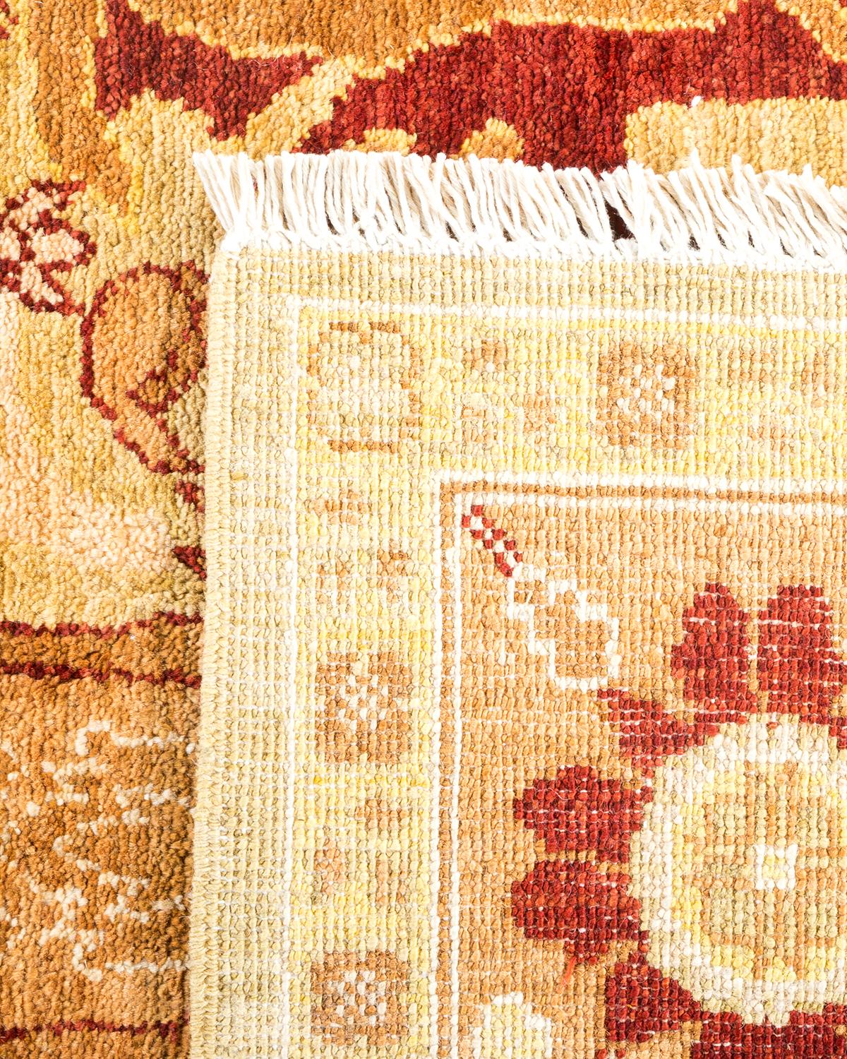 Hand-Painted One-Of-A-Kind Hand Made Contemporary Eclectic Yellow Area Rug For Sale