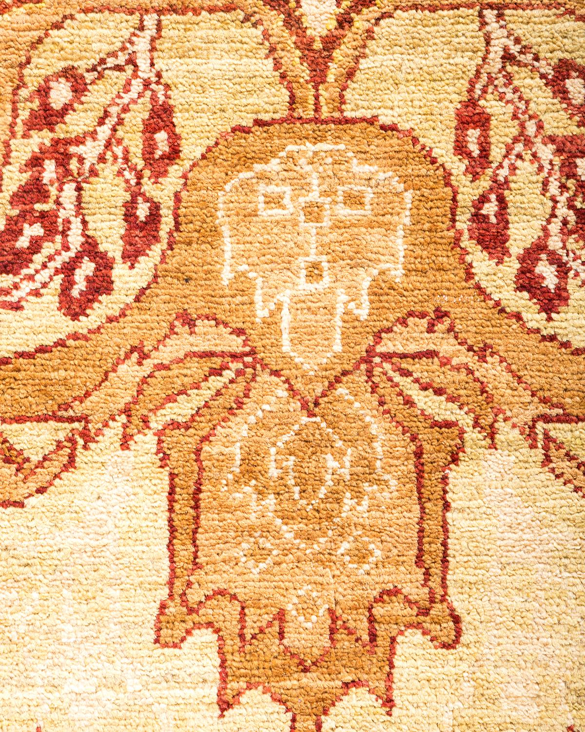 Wool One-Of-A-Kind Hand Made Contemporary Eclectic Yellow Area Rug For Sale