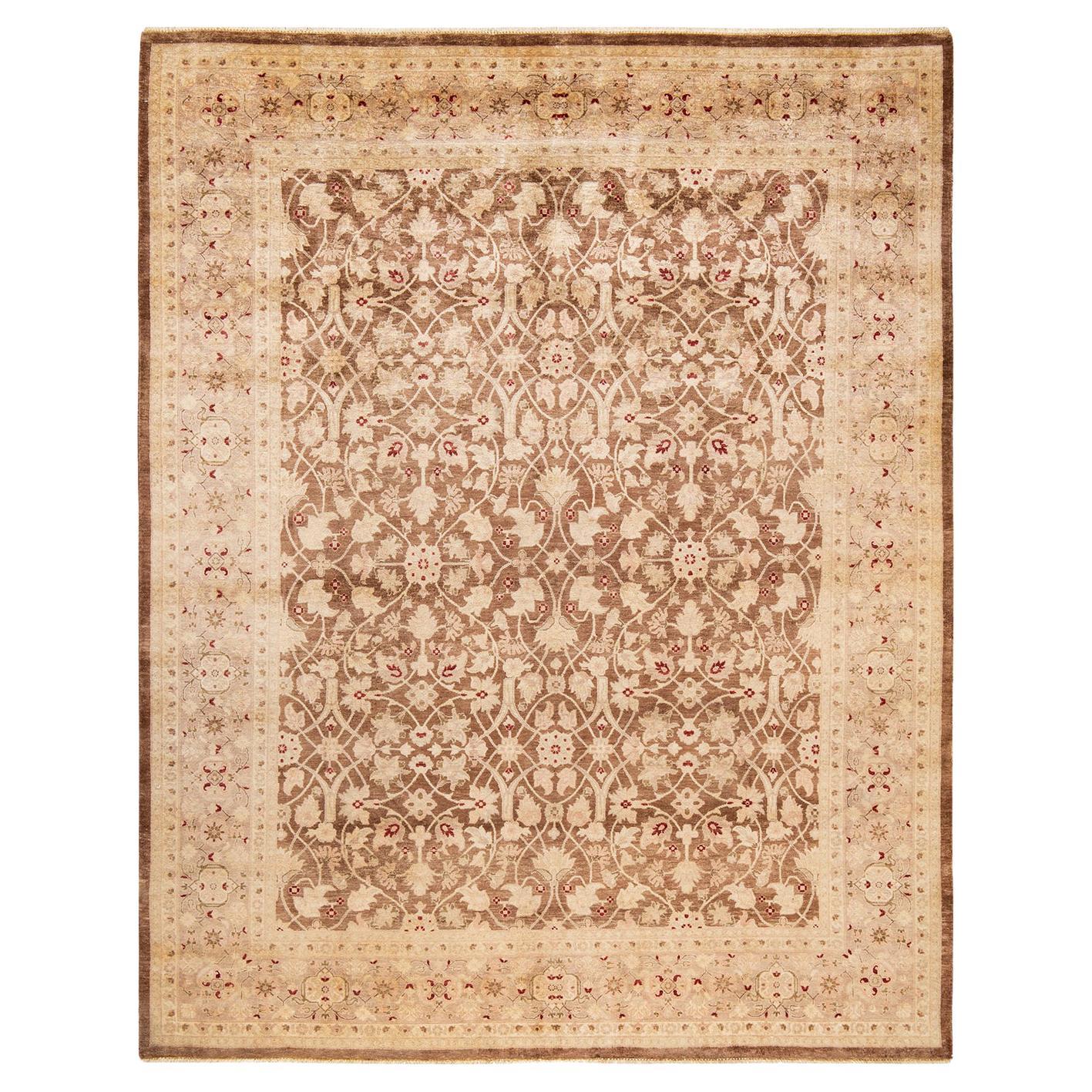 Tapis jaune contemporain éclectique fait à la main, unique en son genre