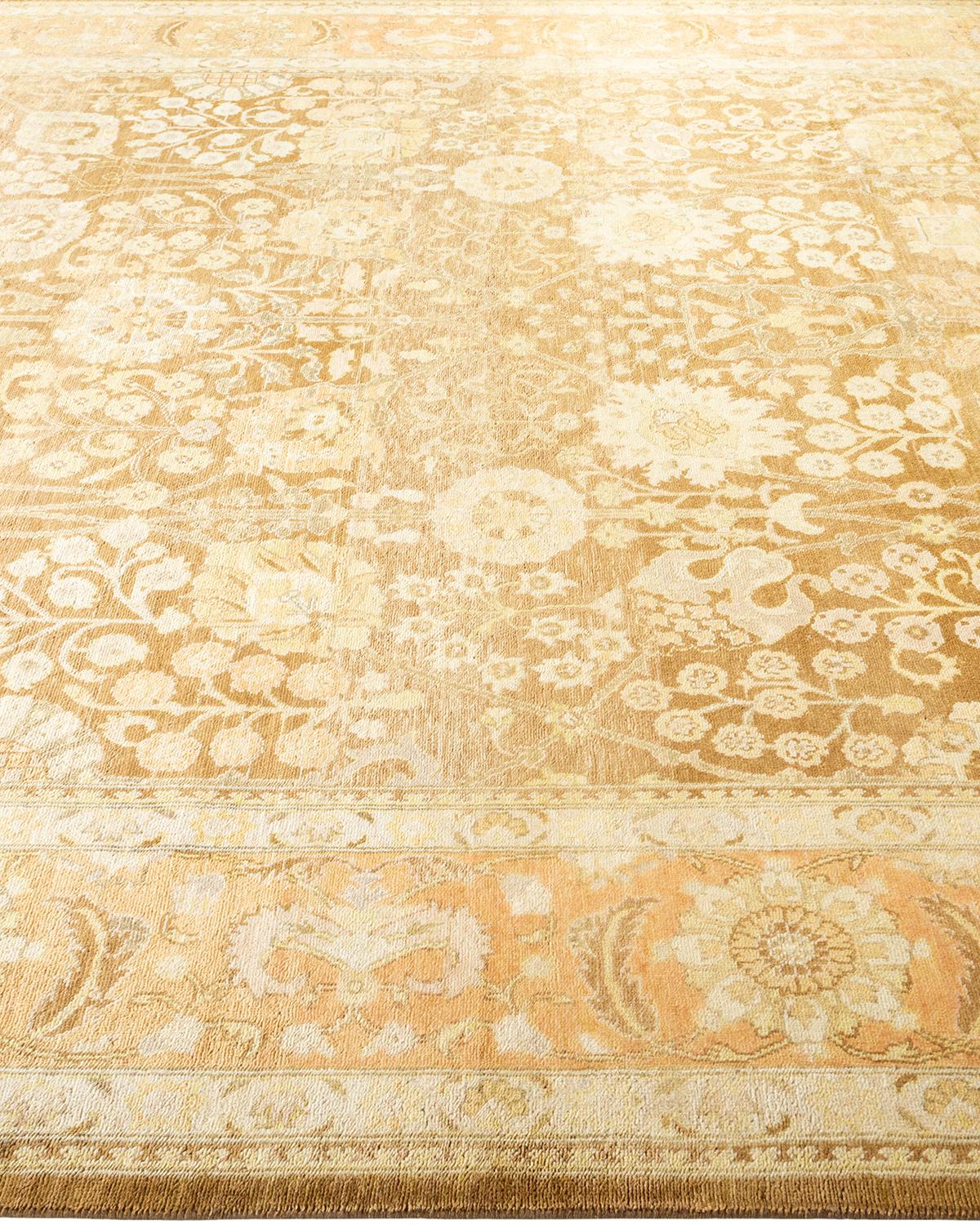 Alfombra contemporánea ecléctica amarilla hecha a mano única en su género en Nuevo estado para la venta en Norwalk, CT