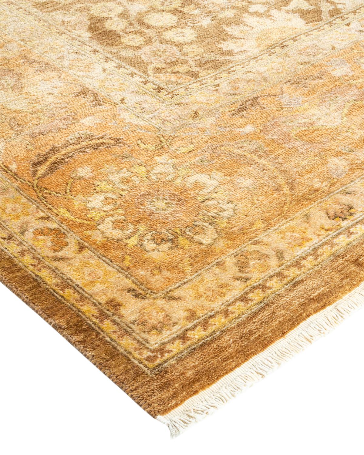 Alfombra contemporánea ecléctica amarilla hecha a mano única en su género Lana en venta