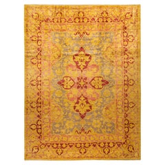 One-Of-A-Kind Hand Made Contemporary Eclectic Yellow Area Rug