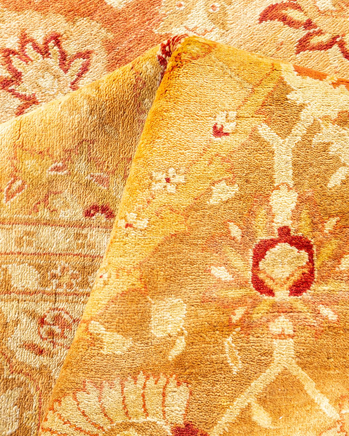 Autre Tapis jaune contemporain éclectique fait à la main, unique en son genre en vente