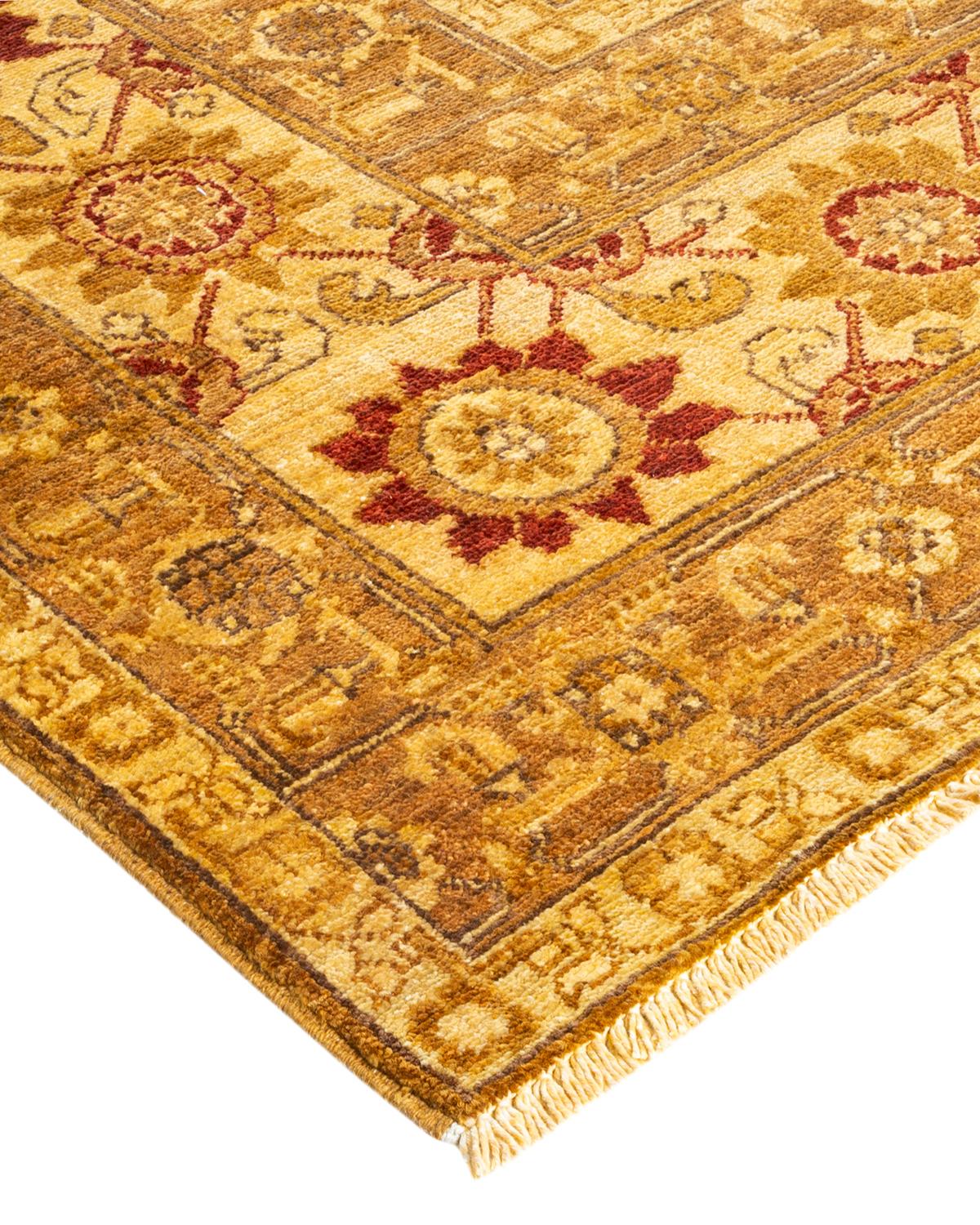 Pakistani One-of-a-Kind Hand Made Contemporary Eclectic Yellow Area Rug For Sale